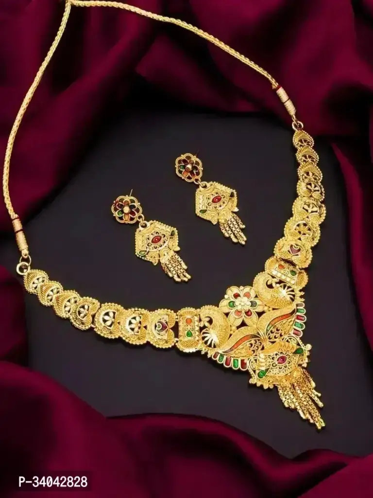 Designer Brass Pack Of 1 Necklace With 1 Pair Earrings Jewellery Set