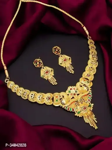 Designer Brass Pack Of 1 Necklace With 1 Pair Earrings Jewellery Set